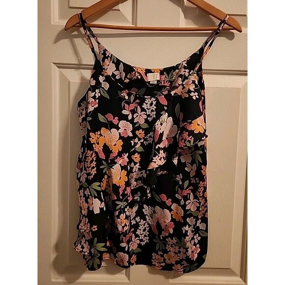 A New Day Summer Top Large Floral Babydoll Layered Ruffle Tank Adjustabl Straps - Picture 7 of 7